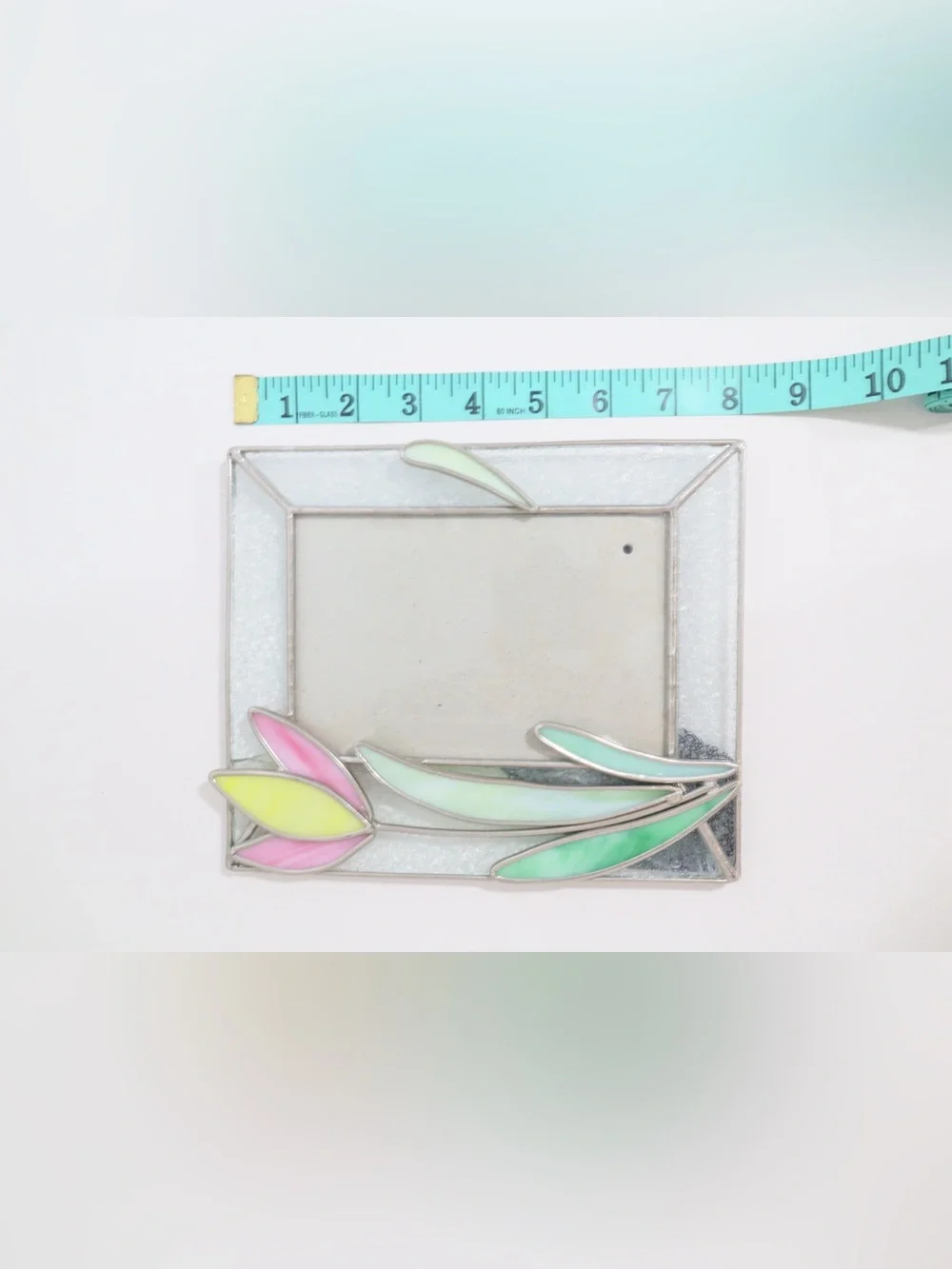 Handcrafted Stained Glass Tulip Picture Frame with Pink and yellow petals 6¾x8”